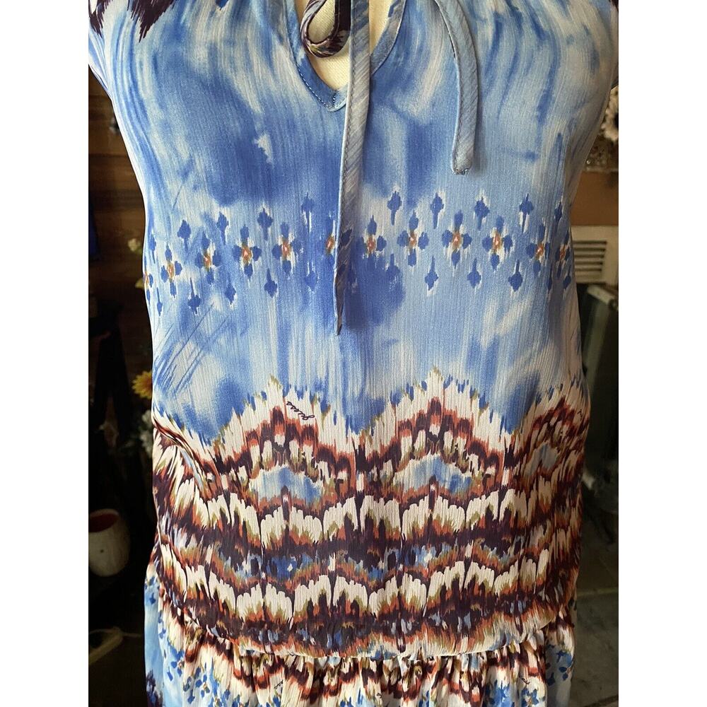Guess Sz XS Boho Traveler Dress Keyhole Flutter Sleeve Watercolor Print Smocking - Picture 3 of 12